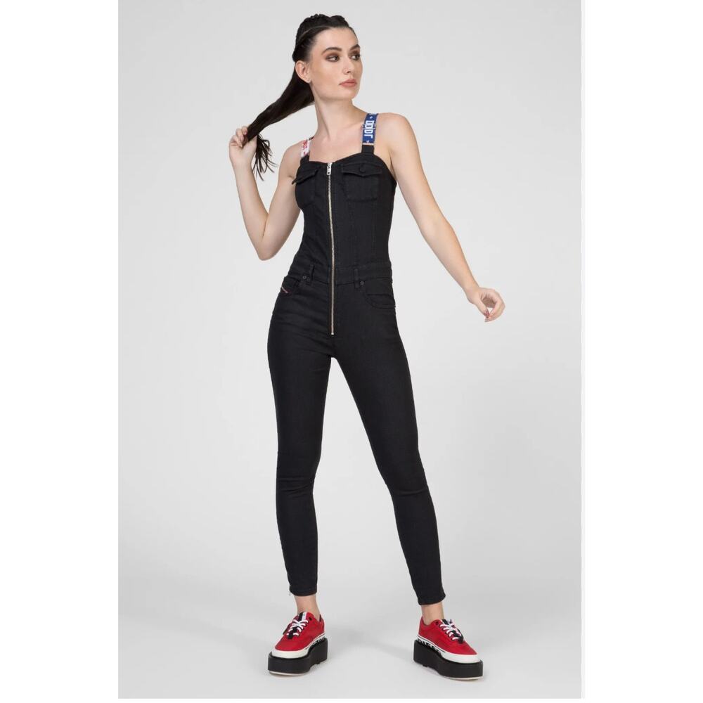 Diesel Y2K Black Skinny Fit D-Ottie-Ne Salopette Jumpsuit M Full Zip Bodycon